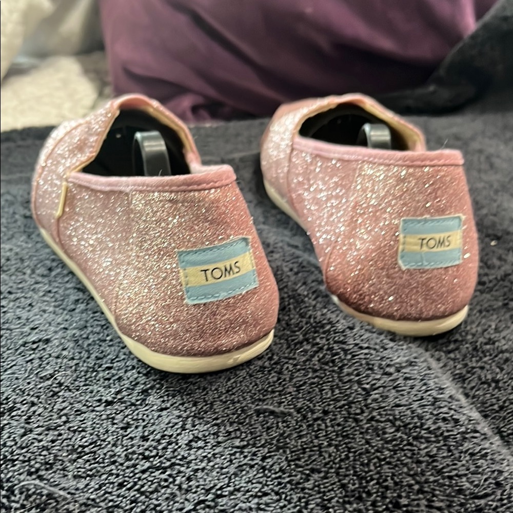 Toms Pink Glitter Flats with Signature Logo